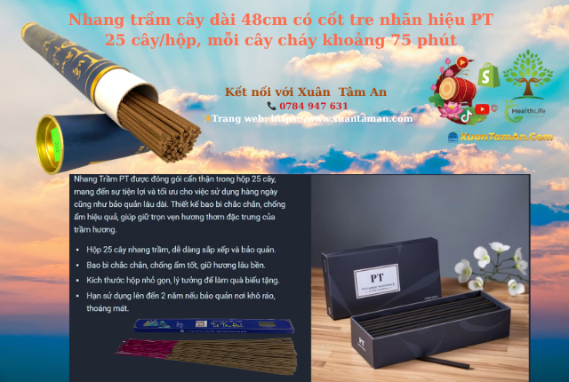 Nhang Trầm PT - Cây Dài 48cm Lõi Tre.